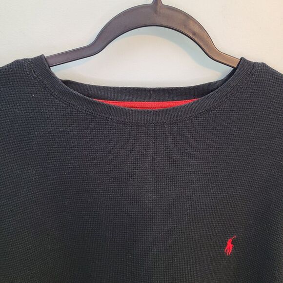 Polo Ralph Lauren Mens XL Waffle Thermal Black Pullover Shirt Red Pony Preppy - Picture 3 of 10